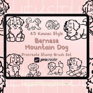 45 Bernese Mountain Dog Procreate Stamps Brush Set - Cute Kawaii Style Procreate Brushes