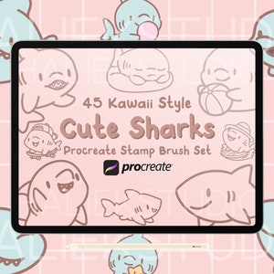 45 Sharks Procreate Stamps Brush Set - Cute Kawaii Style Procreate Brushes