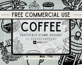 50 Coffee Stamps Procreate Brush Set: Commercial Use