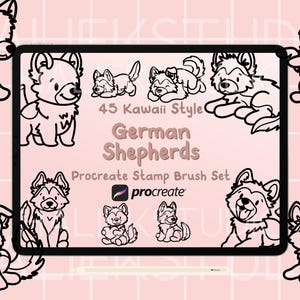 45 Schäferhund Procreate Stempel Pinsel Set - Niedliche Procreate Pinsel im Kawaii Stil