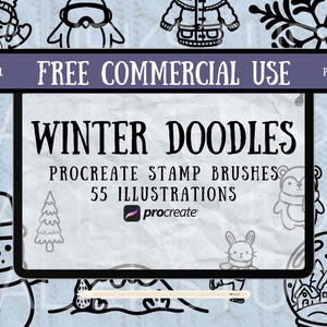 55 Winter Doodle Procreate Stempel Pinsel Set - Winterzeit Doodle Procreate Stempel Pinsel mit kommerzieller Nutzung