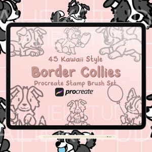 45 Border Collies Procreate Stamps Brush Set - Cute Kawaii Style Procreate Brushes