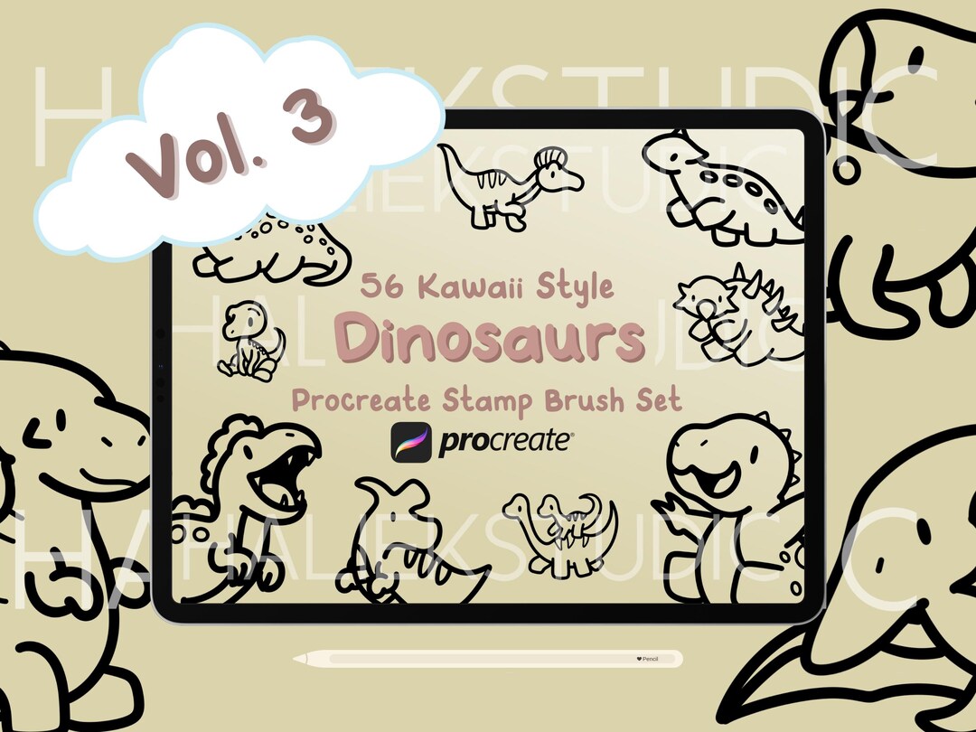56 Dinosaurs Vol. 3 Stamps Brush Set - Cute Kawaii Procreate Brushes - Etsy