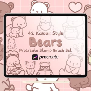 42 Conjunto de pinceles de sellos de osos procreados - Lindos pinceles procreados Kawaii