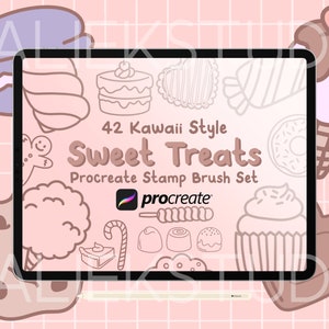 42 Sweet Treats Stamps, Cute Candy Procreate Stamps, Procreate Cakes and Cookies, Doodle Procreate Brushes with Commercial Use