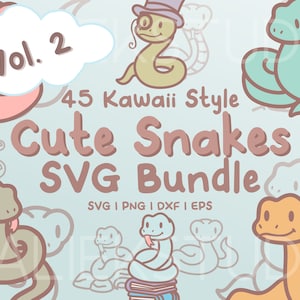 45 Slangen SVG Bundel Vol. 2 - schattige Kawaii- of Chibi Snake-afbeeldingen in SVG-, png-, dxf- of EPS-bestanden om als illustraties te gebruiken