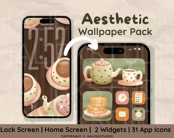 Cottagecore iPhone Theme: Tea and Biscuits Icons, Wallpapers, Widgets (Digital Download)