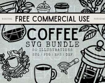 Lot de 50 cafés SVG - images clipart café - avec usage commercial gratuit