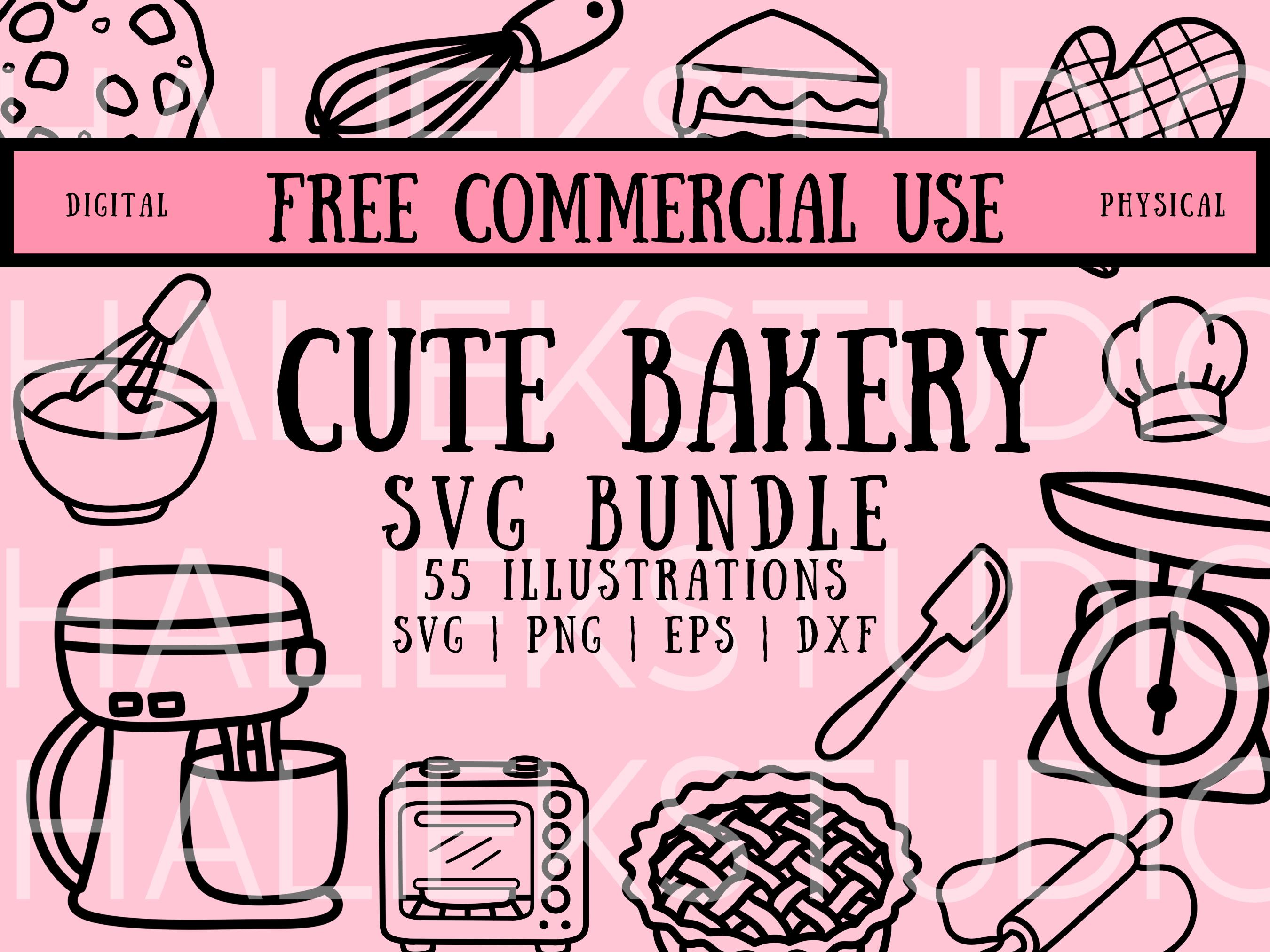 55 Cute Bakery SVG Bundle - Cute Bakery and Sweets Themed Doodle Art Images - with Free Commercial Use