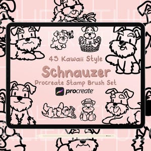 45 Schnauzer Procreate Stamps Brush Set - Cute Kawaii Style Procreate Brushes