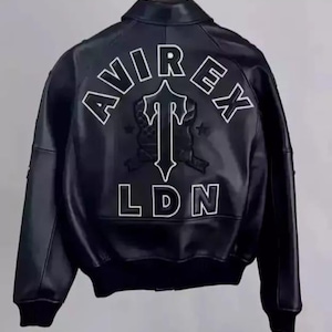 Avirex Unisex Black American Bomber Leather Flight style Jacket Genuine Leather, ,Original Leather Jacket