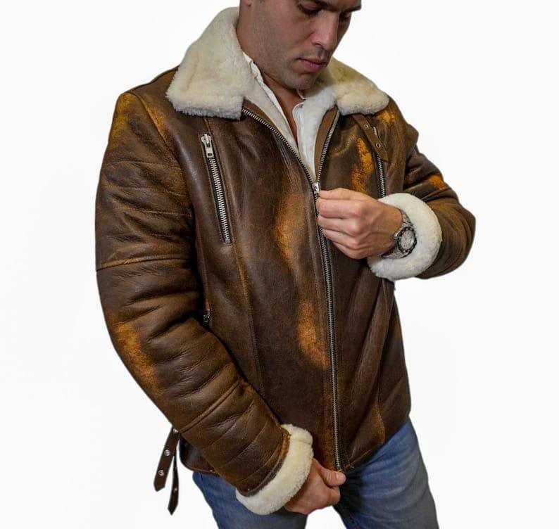 メンズシアリングファー裏地本革ジャケット、プレミアム品質 - Etsy 日本