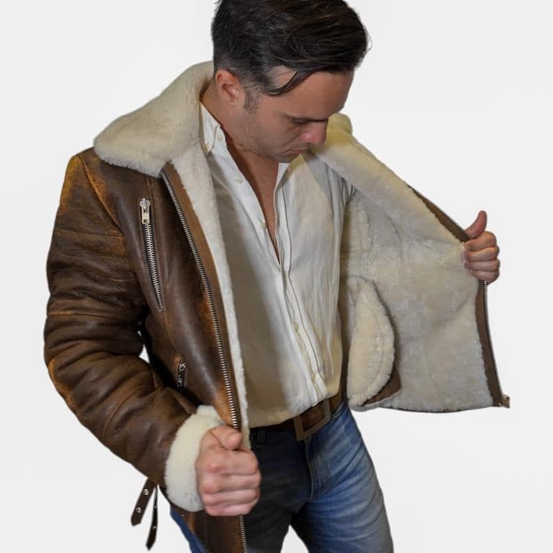 メンズシアリングファー裏地本革ジャケット、プレミアム品質 - Etsy 日本