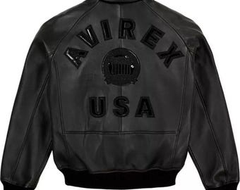 Avirex Men’s Black American bomber Genuine Cowhide Leather Flight style Jacket