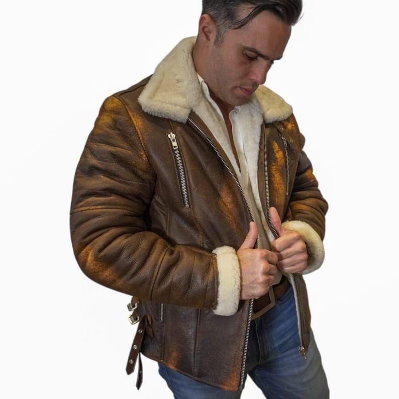 メンズシアリングファー裏地本革ジャケット、プレミアム品質 - Etsy 日本