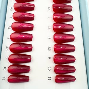 Crimson Magnet Cat Eye Press-On Nails: Red Coffin Acrylic, Reusable Luxury