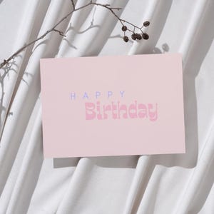 Happy Birthday card, minimalist birthday card in pink pastel, retro typography, stylish birthday greeting card, modern design card