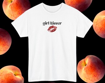 Red Girl Kisser Print Unisex Tee, LGBT Lesbian Bisexual Subtle Pride Top, Kiss Print, Pride T-Shirt, LGBTQ Love Shirt, WLW Kissing Print Tee
