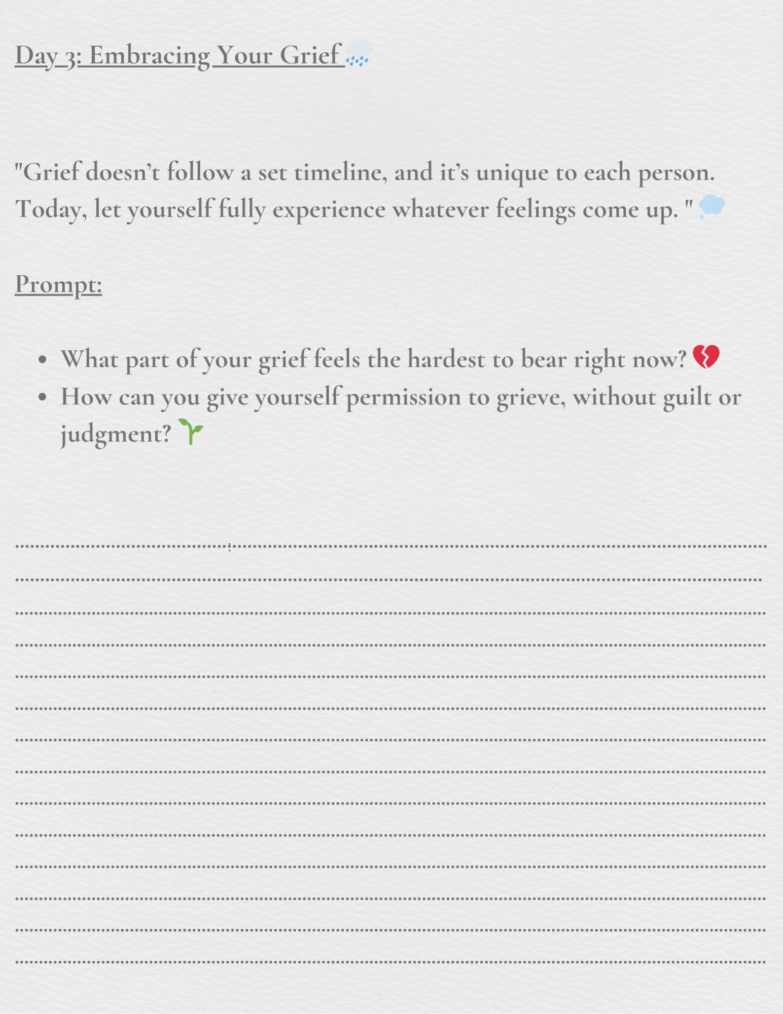 Grief Journal Printable, 30 Day Healing After Loss Workbook ...