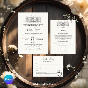 Editable Elegant Wedding Invitation Template Bundle | Modern Minimalist  Invite Suite with RSVP Card & Details Card | Instant Download