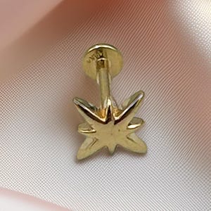 Starburst 14K Solid Gold Flat Back Ohrstecker - Innengefädelt, 16G Gauge, handgefertigter Knorpel & Tragus Ohrstecker