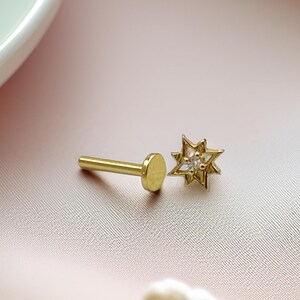 14K Solid Gold Star Cartilage Stud, Internally Threaded Piercing, Gold Star Earring, Conch Helix Tragus Jewelry