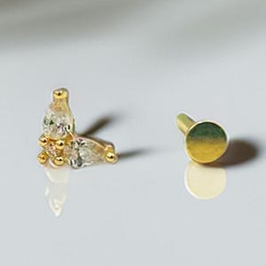 14K Solid Gold Butterfly Stud Earring, Cartilage Piercing, Flat Back 16G, Internally Threaded Dainty Piercing