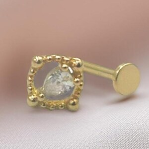 14K Solid Gold Quadrat Ohrstecker, zierliche Piercing, flache Rückseite Knorpel Schmuck, intern 16G gefädelt