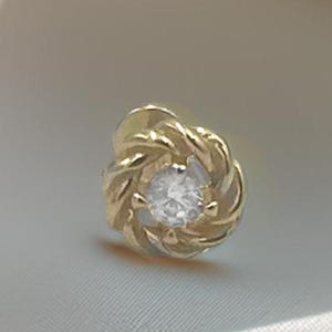 14K Solid Gold Rope Flower Stud Piercing, Flat Back Earring, Internally Threaded 16G Cartilage Jewelry