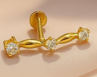 14K Solid Gold Constellation Piercing: Zircon Star Helix Earring, 16G Screw Back