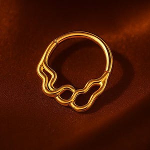 14K Solid Gold Septum Clicker Ring, Wavy Daith Nose Hoop, Cartilage Helix Tragus Piercing Jewelry