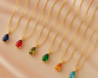 14K Solid Gold Custom Birthstone Necklace: Personalized Family Jewelry