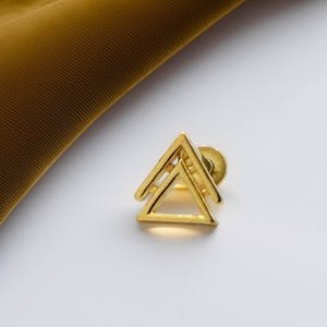 14K Solid Gold Triangle Stud Earring: Minimalist Geometric Piercing