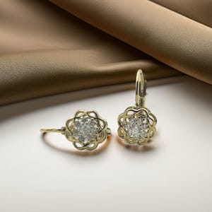 14k Gold Leverback Earrings – Small Round Drop Earrings – Real Gold Dangle Earrings for Women