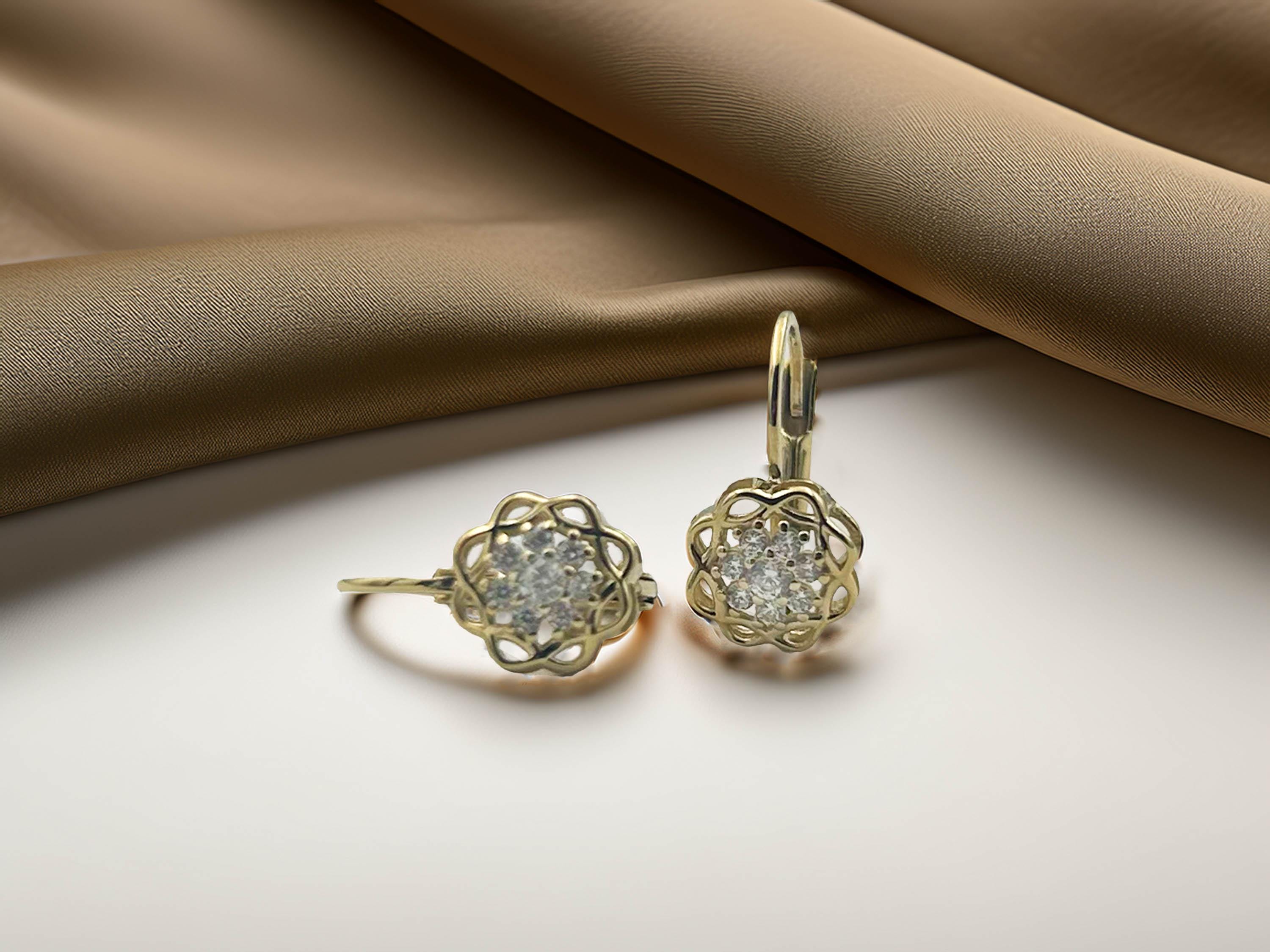 14k Gold Leverback Earrings: Small Round Dangle Earrings