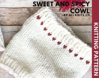 Sweet and Spicy Cowl Knitting Pattern, Knit Cowl Pattern, Beginner Fair Isle Knitting Pattern, Fair Isle Scarf Pattern, Easy Knit Pattern
