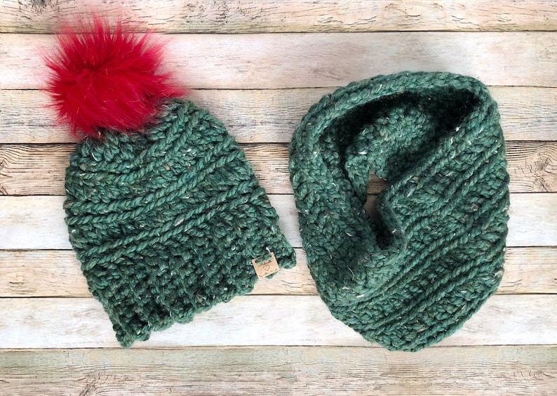 Various colors Oakland Chunky Hat and Cowl Set Pompom Beanie and Scarf Set Womens Christmas Gift Set Warm Winter Fashion