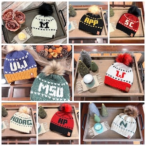 Custom College Pompom Beanie: Personalized Knit School Spirit Hat