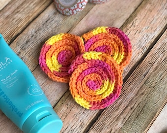 Set of 4 Face Scrubbies, Reusable Cotton Wash Rounds, Earth-Friendly Crochet Washcloth Gift, Facial Care Teen Gift Idea, Self Care Supplies