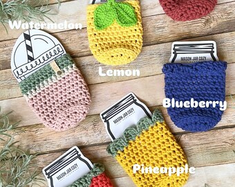 Fruit Mason Jar Cozy, Lemon Blueberry Pineapple, Straw Mason Jar Cozy, Strawberry Pint Jar Drink Cozy, Summer Fun, Stay Cool Summer Heat