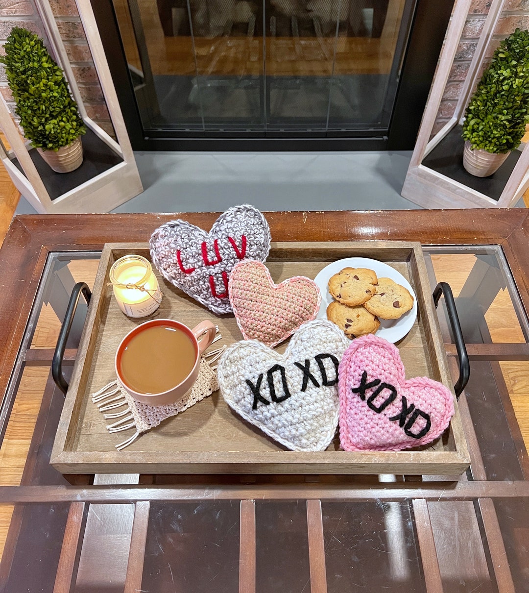 Boho Conversation Heart Pillow, Cozy Yarn Heart Love Decor, Knit