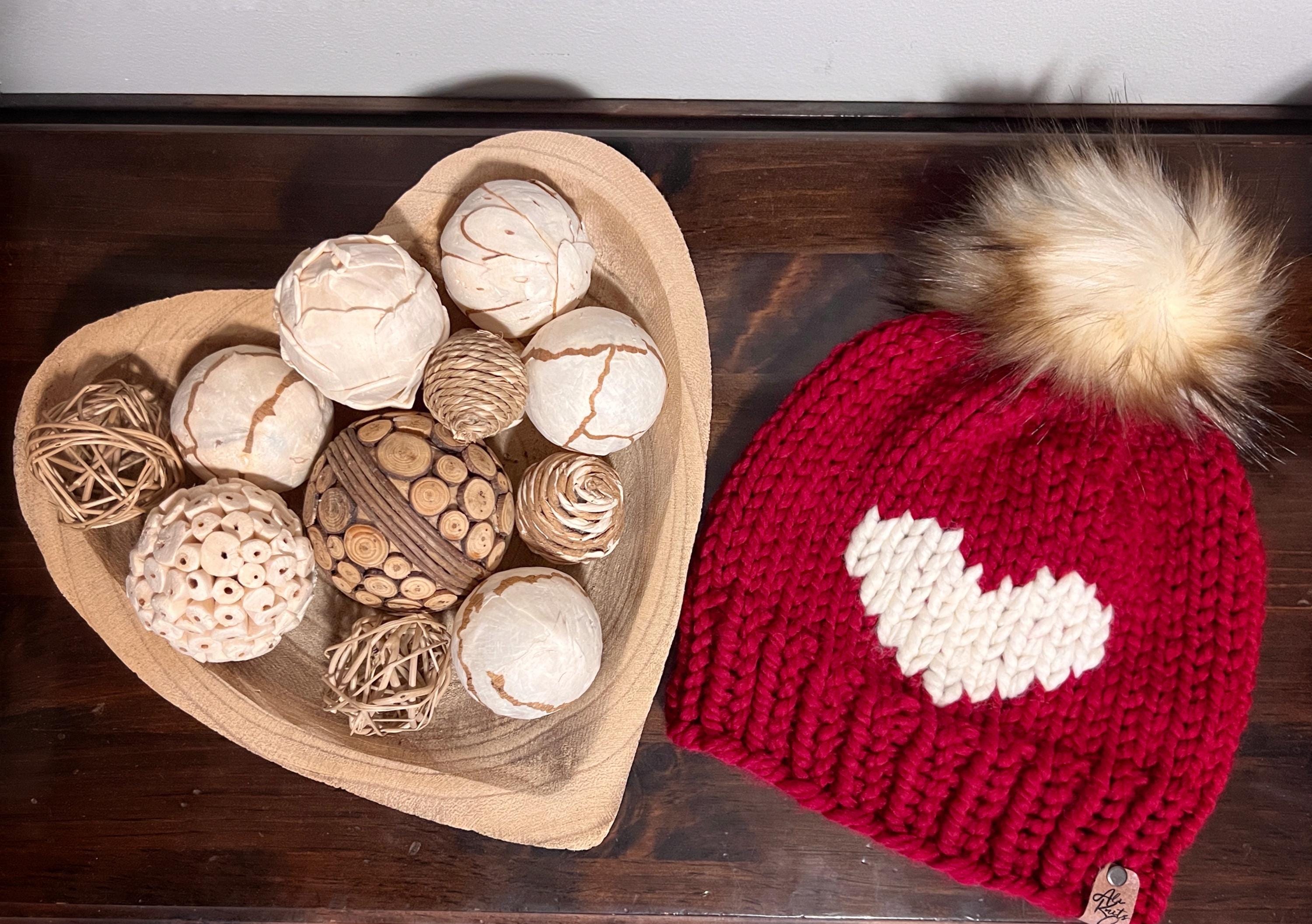 Custom Knit Heart Beanie: Winter Pompom Hat, Valentine - Etsy display picture 3
