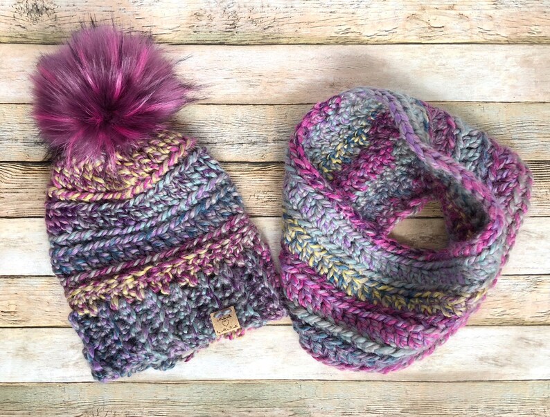 Various colors Oakland Chunky Hat and Cowl Set Pompom Beanie and Scarf Set Womens Christmas Gift Set Warm Winter Fashion
