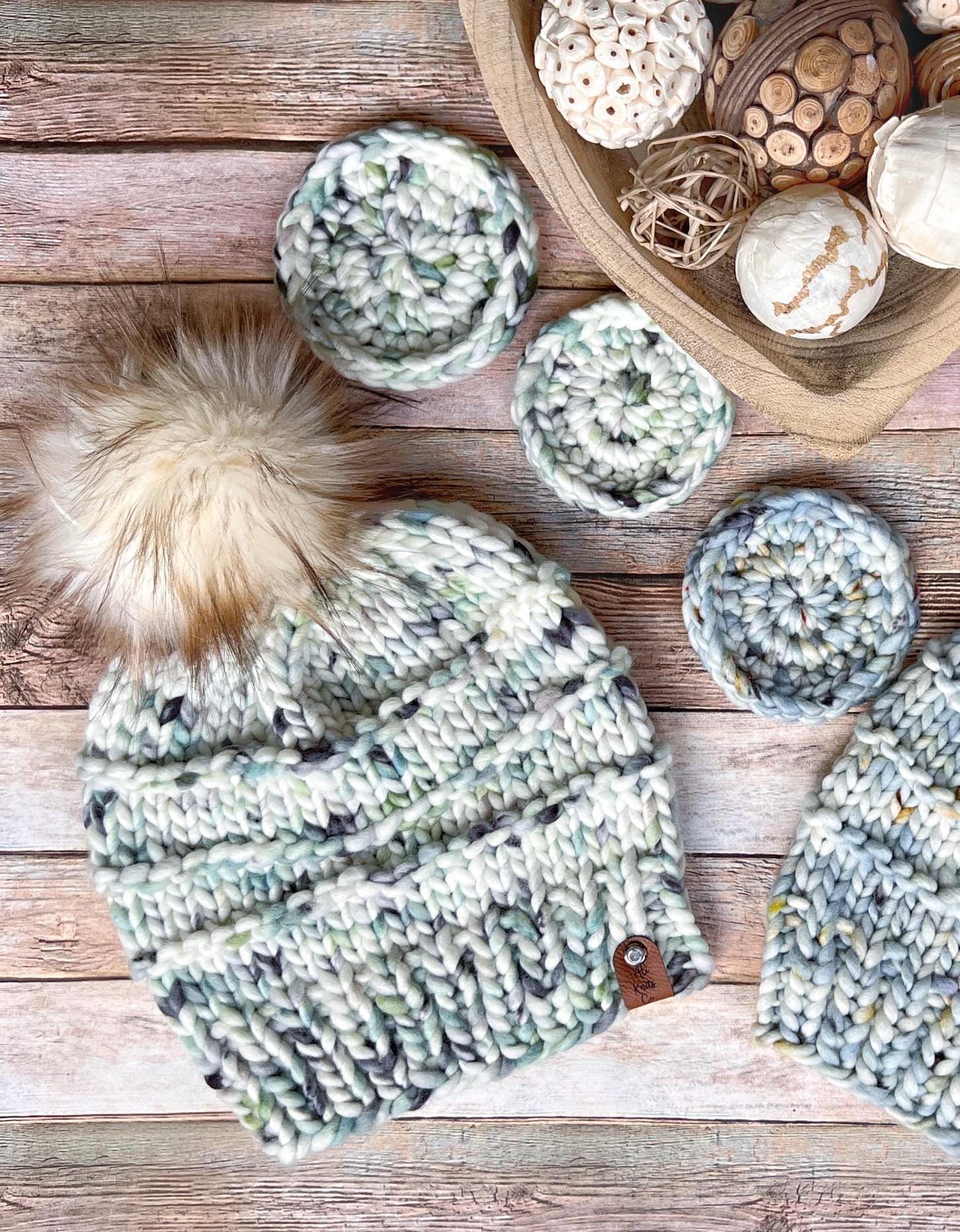OOAK Hand-dyed Wool Knit Beanie: Sage Green Winter Hat With  display picture 1