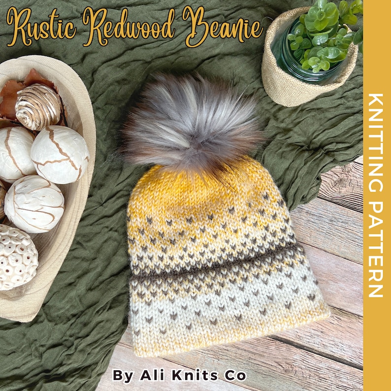 Rustic Knits Rustic Redwood Beanie Knitting Pattern: Fair Isle Knit Hat (PDF Pattern ...