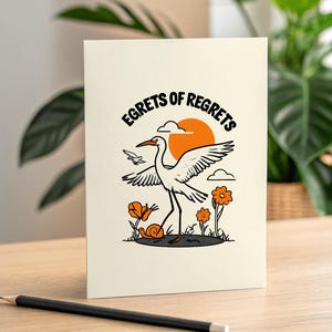 Leuke grappige zilverreigers van spijt blanco wenskaart voor alle gelegenheden, voor verjaardagen, vogelliefhebbers, bedankt, beterschap vintage stijl