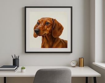 Dackel Portrait, Dackel Hund, Dackel Illustration, Wurst Wanddeko
