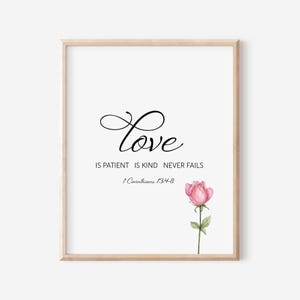 Love is Patient, Kind, Never Fails, 1 Corinthians 13:4-8, 8x10 Bible Verse Print, Christian Wedding or Engagement Gift, Love Scripture