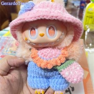 Labubu Crochet Outfit Set, Labubu Costume, Doll clothes, Hand Made Labubu clothes, Labubu Sweater, Labubu accessories, 15cm labubu clothes