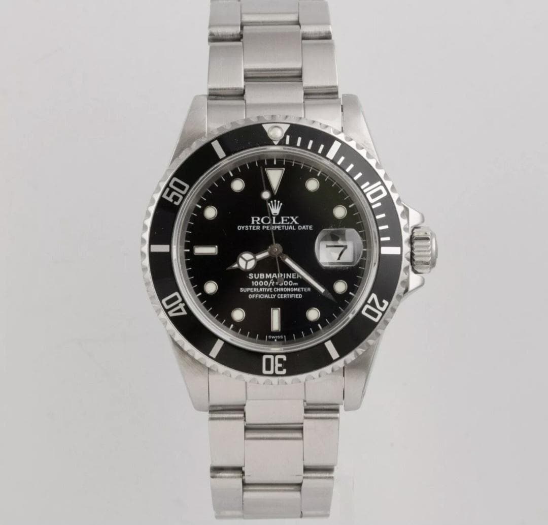 Rolex Submariner Date Black Dial Stainless Steel 40mm Watch 16610 w/ Vintage 1989 Rolex Watch With Paper Box Good Original Condition